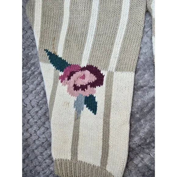 Grandma Chic 👵 Vtg‎ 90s Rose Themed Sweater Cardigan Checker Stripe 14/16 - Picture 7 of 7